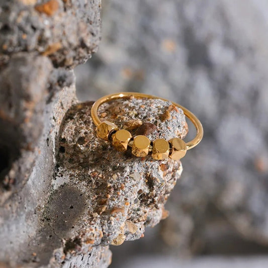 Vintage Gold Beaded Cube Ring-Maryam Jewelry