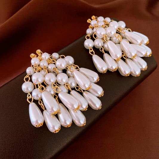 Vintage Large Strand Water Drop Pearl Dangle Earrings-Maryam Jewelry