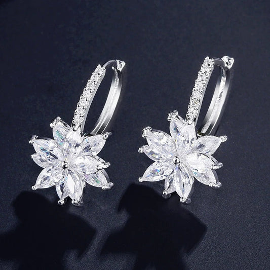 Silver Vintage Floral Drop Earrings-Maryam Jewelry