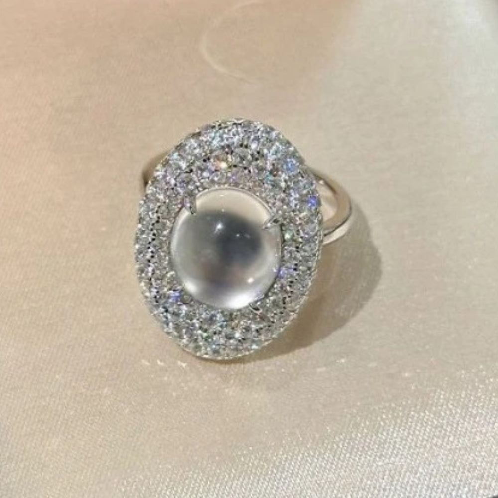 Timeless Silver Moonstone Crystal Adjustable Ring-Maryam Jewelry