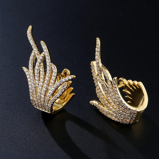 Gold Sparkle Winged Flame Earrings-Maryam Jewelry
