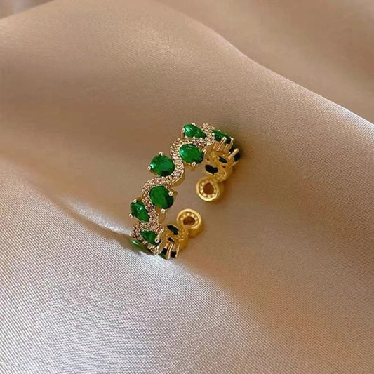Vintage Green Stone & Gold Adjustable Ring-Maryam Jewelry