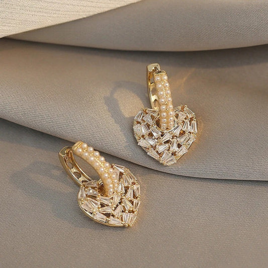 Vintage Heart Shaped Gold & Pearl Earrings-Maryam Jewelry