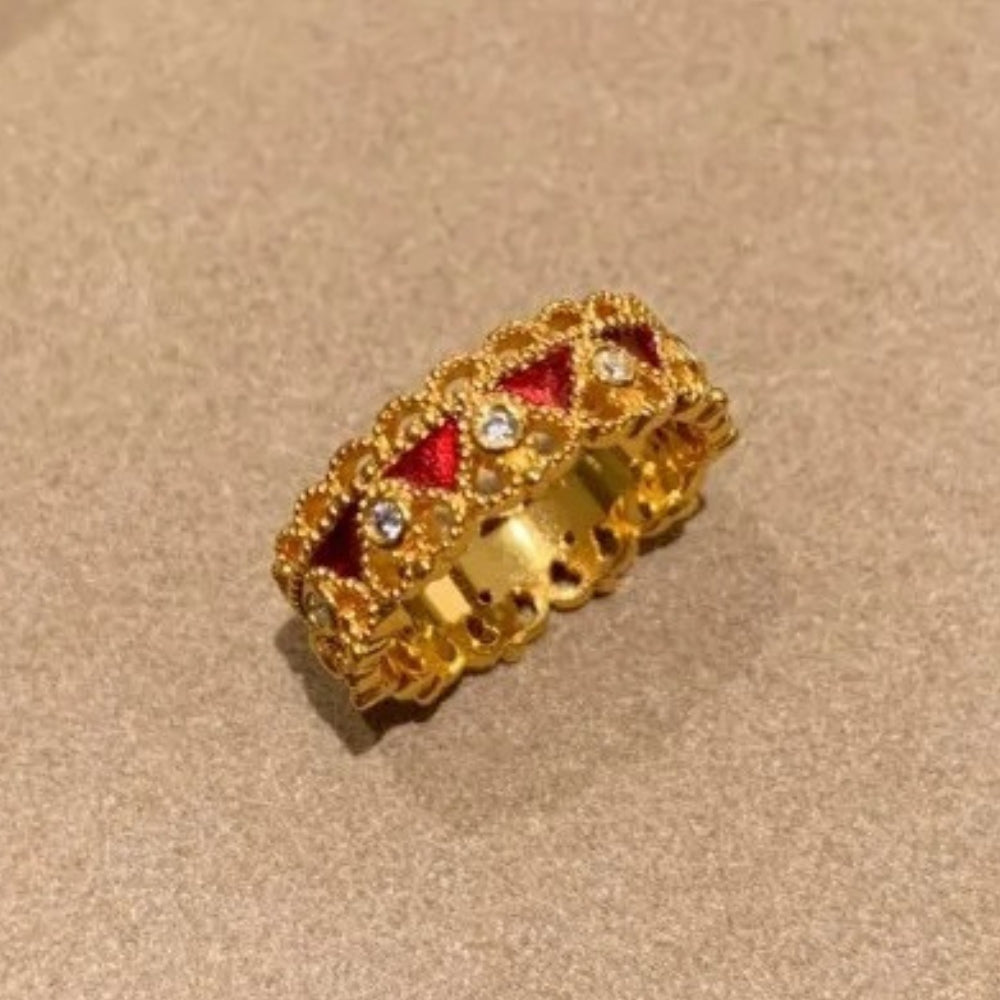 Vintage Gold Red Drip Glaze Crown Adjustable Ring-Maryam Jewelry