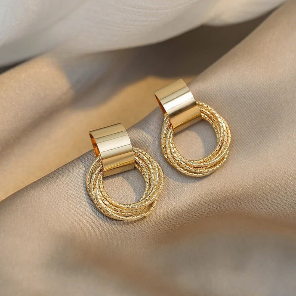 Retro Gold Multiple Small Circle Pendant Earrings-Maryam Jewelry