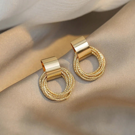 Retro Gold Multiple Small Circle Pendant Earrings-Maryam Jewelry