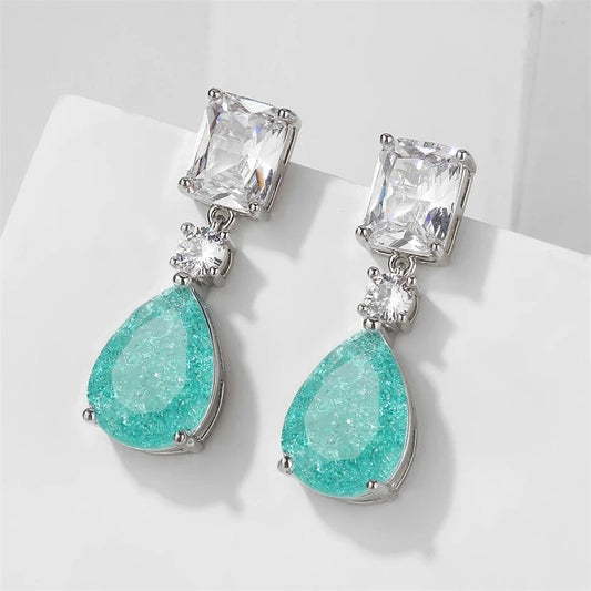 Silver Vintage Green Gemstone Drop Earrings-Maryam Jewelry