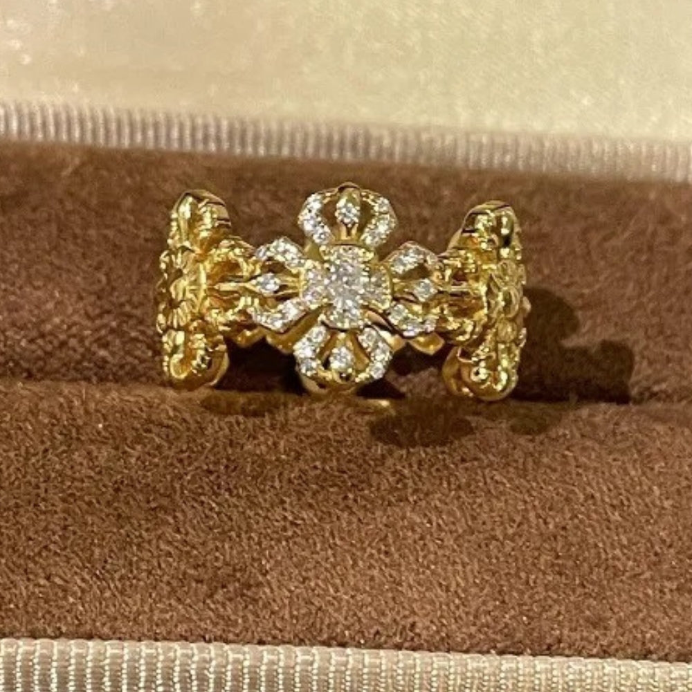 Vintage Gold & Diamond Floral Blossom Adjustable Ring-Maryam Jewelry