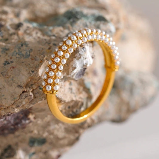 Vintage Pearl Cluster Gold Ring-Maryam Jewelry