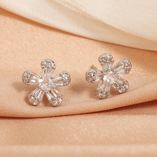 Silver Vintage Crystal Flower Earrings-Maryam Jewelry
