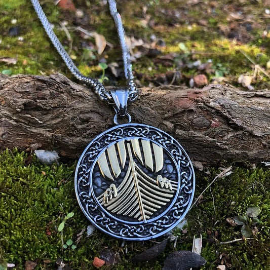Engraved Nordic Ship Pendant Necklace-Maryam Jewelry