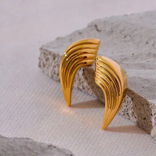 Vintage Gold Stripe Stud Earrings-Maryam Jewelry