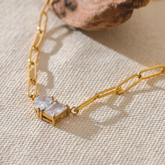 Gold Chain Crystal Pendant Necklace-Maryam Jewelry