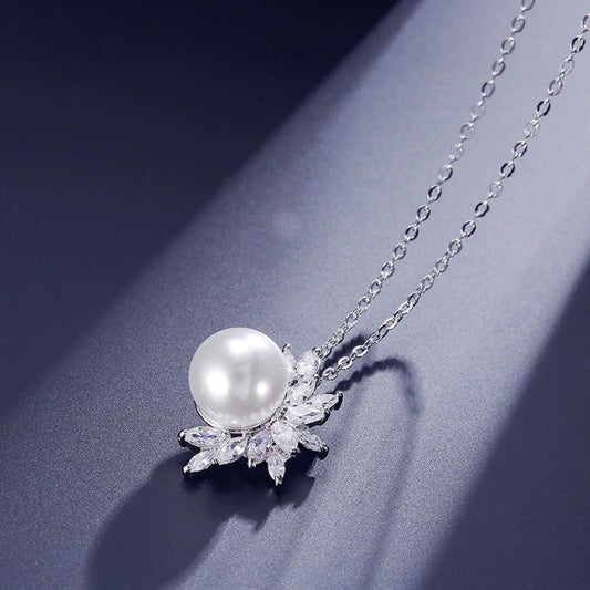 Silver Vintage Pearl Flower Necklace-Maryam Jewelry
