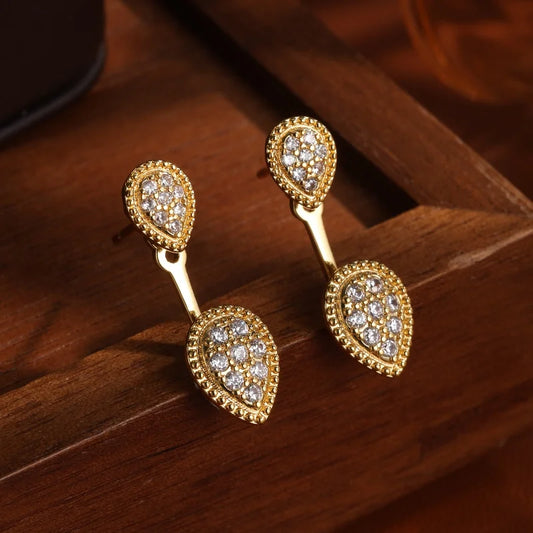 Vintage Gold Teardrop Dangle Earrings-Maryam Jewelry
