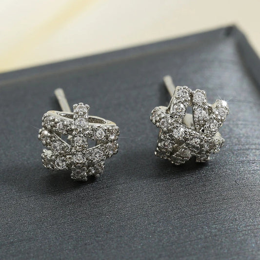 Vintage Geometric Crystal Silver Stud Earrings-Maryam Jewelry