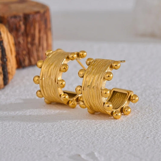 Vintage Gold C-Shaped Hoop Earrings-Maryam Jewelry