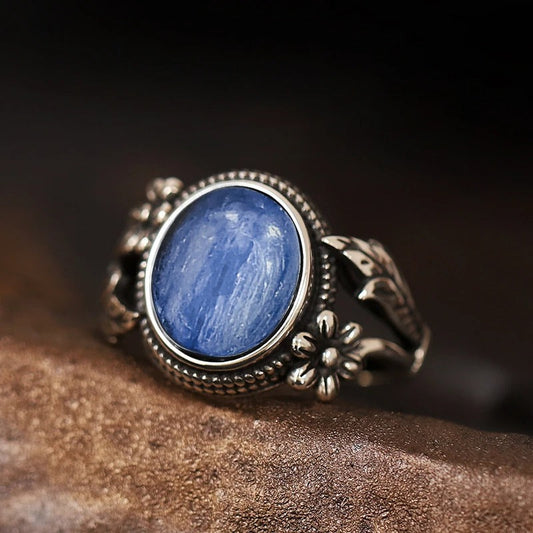 Vintage Floral Royal Blue Silver Ring-Maryam Jewelry