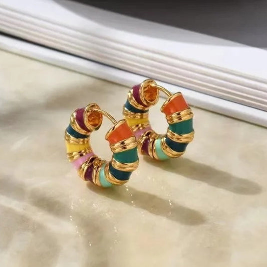 Gold Bohemian Multicolor Beads Hoop Earrings-Maryam Jewelry