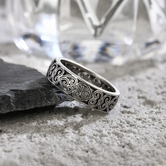 Silver Engraved Pattern Band Ring-Maryam Jewelry
