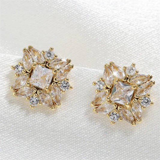 Gold Vintage Floral Stud Earrings-Maryam Jewelry