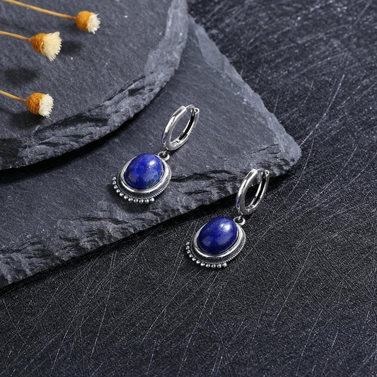 Vintage Silver Blue Stone Earrings-Maryam Jewelry