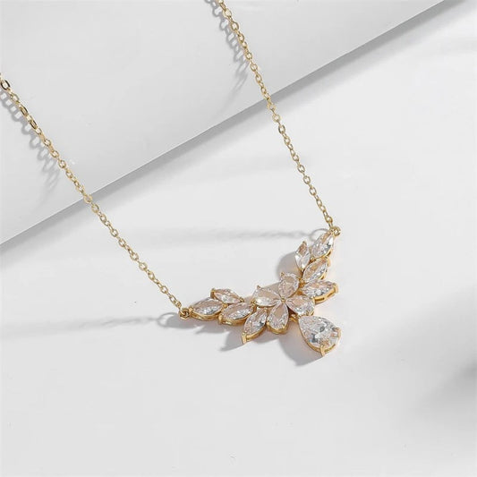 Vintage Floral Sparkle Gold Necklace-Maryam Jewelry