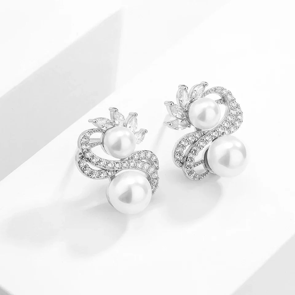 Vintage White Pearl Leaf Earrings-Maryam Jewelry