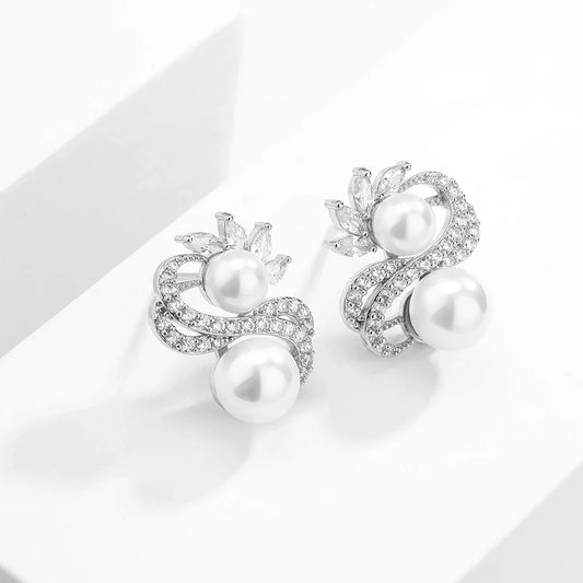Vintage White Pearl Leaf Earrings-Maryam Jewelry