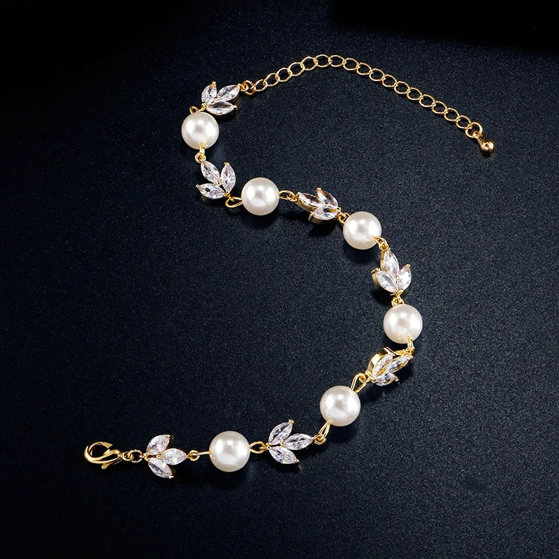 Vintage Pearl & Leaf Gold Bracelet-Maryam Jewelry