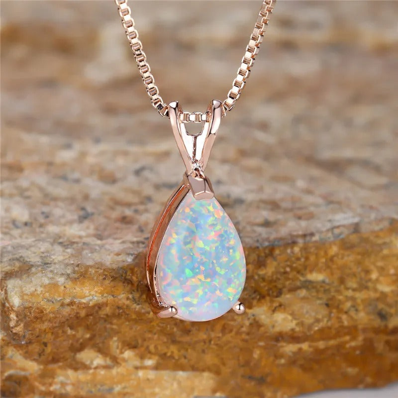 Rose Gold Opal Pendant Necklace-Maryam Jewelry