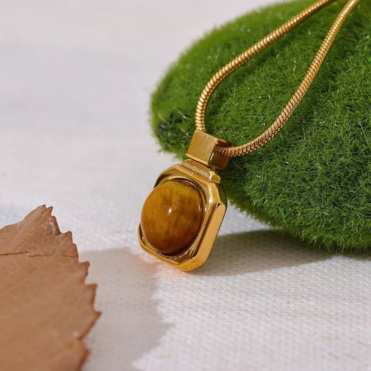 Vintage Gold Tiger Eye Pendant Necklace-Maryam Jewelry