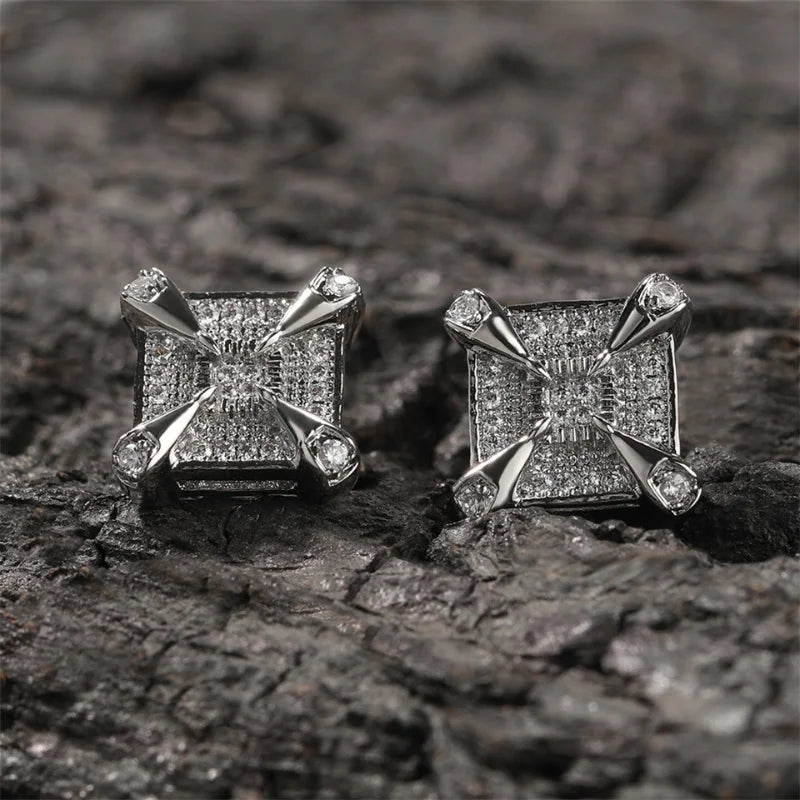 Silver Dragon Claw Square Earrings-Maryam Jewelry