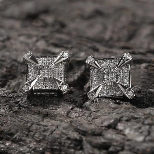 Silver Dragon Claw Square Earrings-Maryam Jewelry