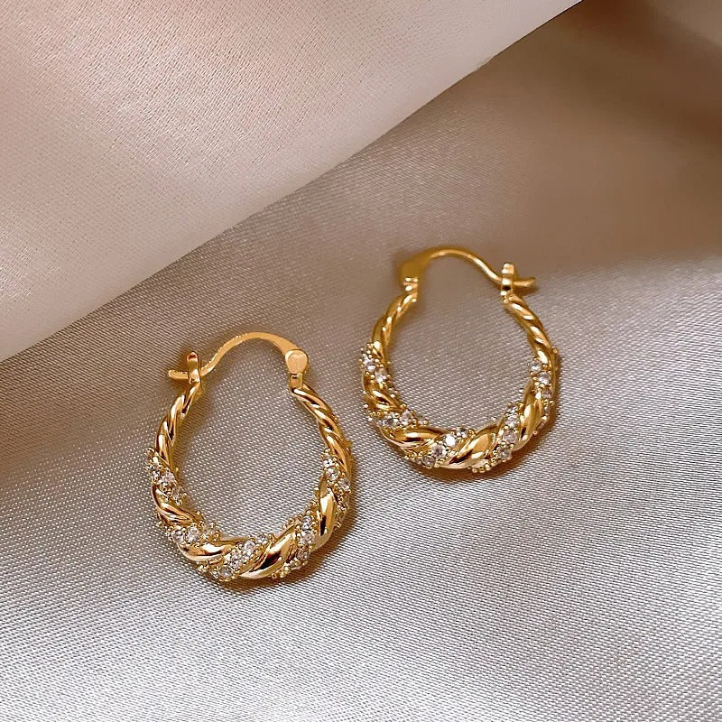 Gold Vintage Braided Sparkle Earrings-Maryam Jewelry
