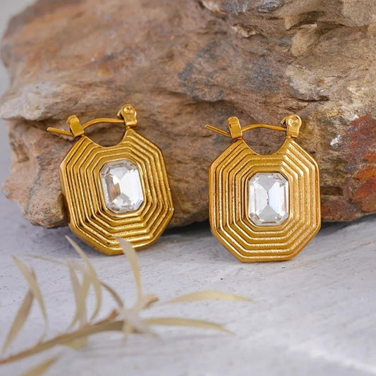 Vintage Geometric Gold Hoop Earrings-Maryam Jewelry