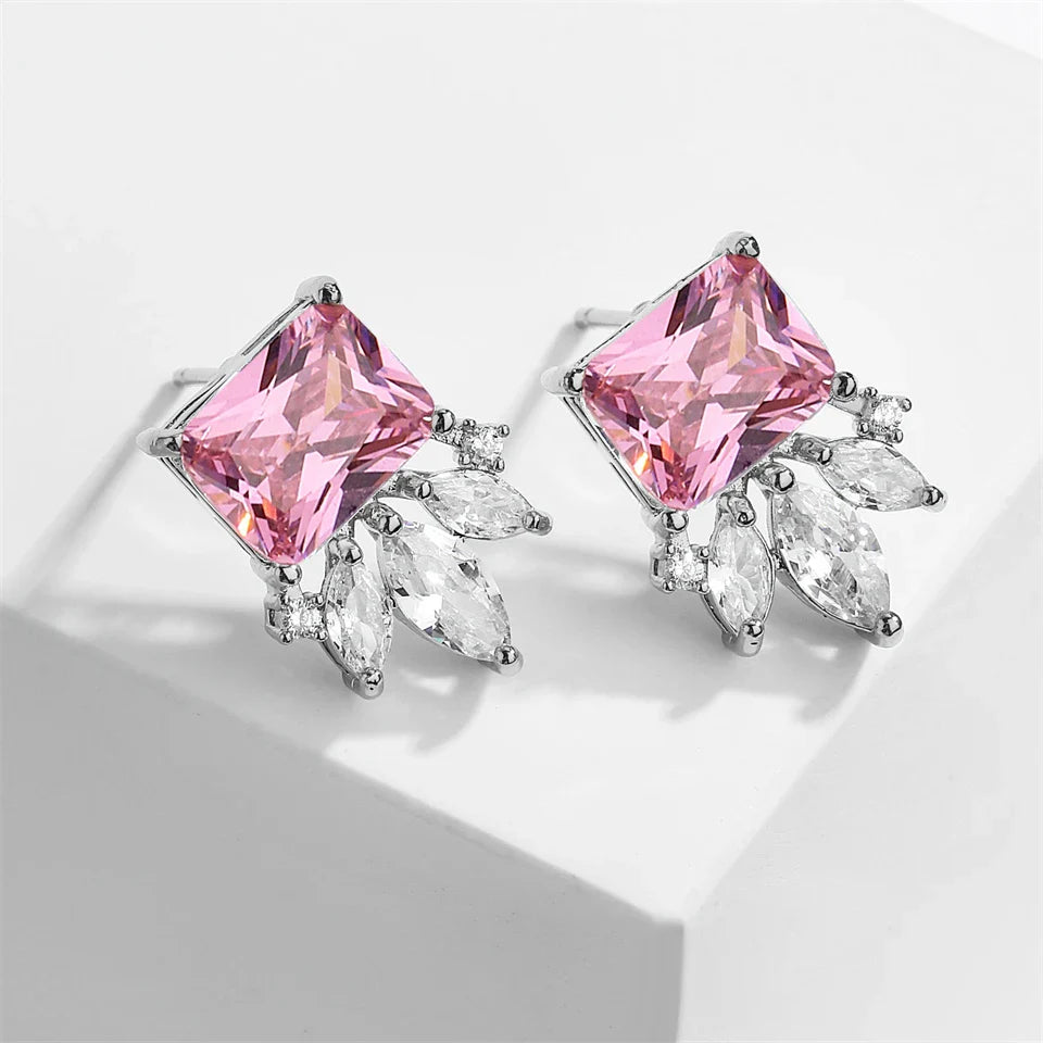 Vintage Silver Pink Crystal Earrings-Maryam Jewelry