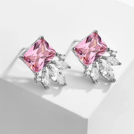 Vintage Silver Pink Crystal Earrings-Maryam Jewelry