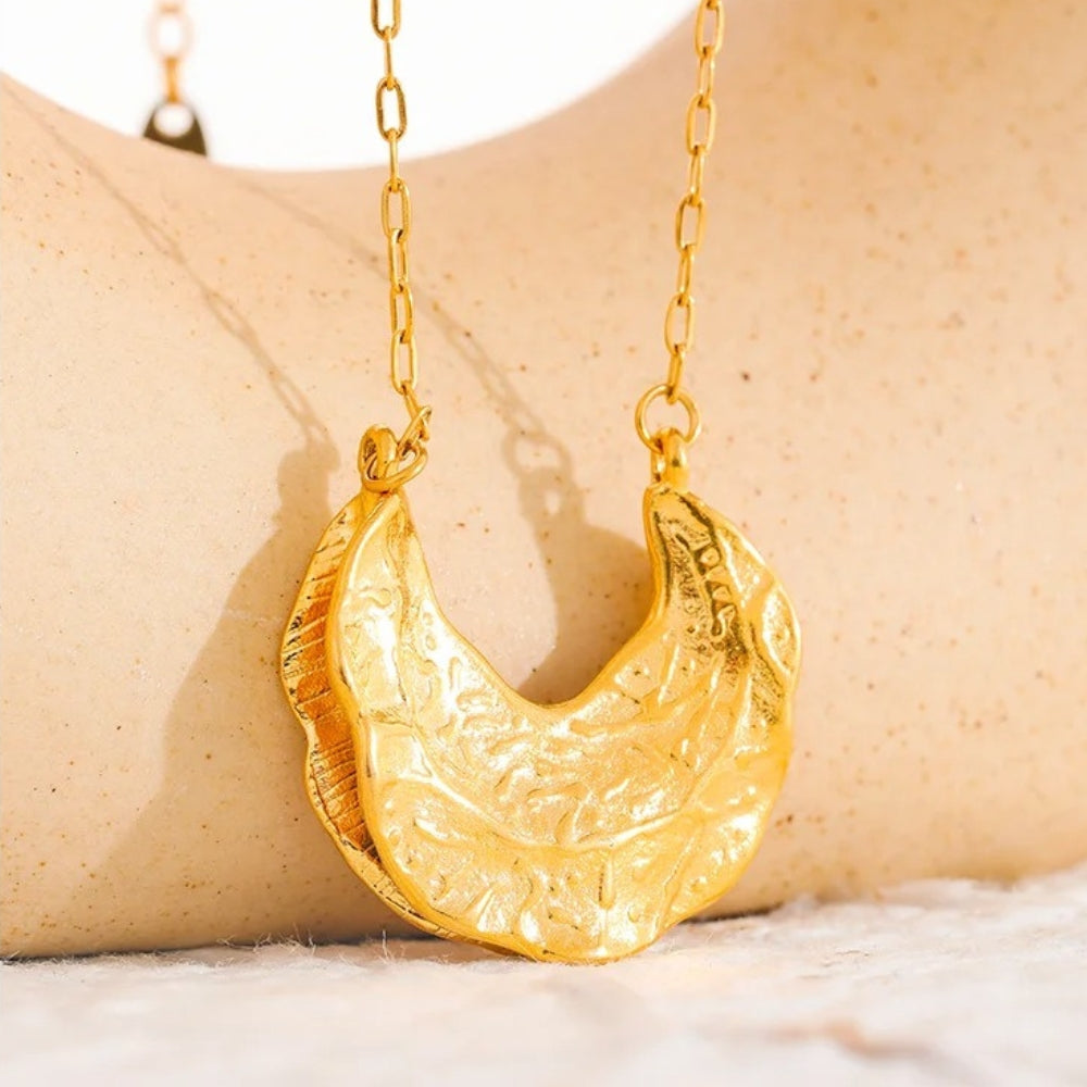 Vintage Gold Crescent Pendant Necklace-Maryam Jewelry
