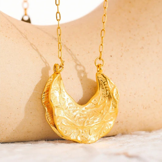 Vintage Gold Crescent Pendant Necklace-Maryam Jewelry