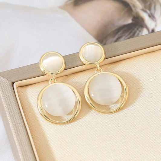 Gold Circle Frame Dangle Earrings-Maryam Jewelry
