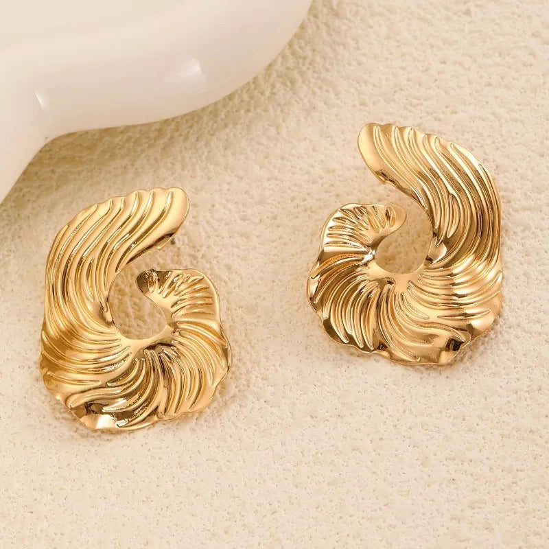 Vintage Gold Irregular Stud Earrings-Maryam Jewelry