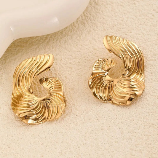 Vintage Gold Irregular Stud Earrings-Maryam Jewelry