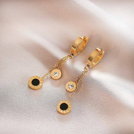 Vintage Gold & Black Crystal Drop Earrings-Maryam Jewelry