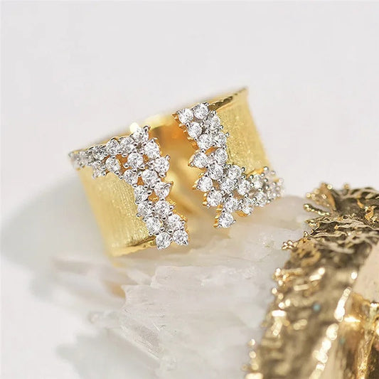 Vintage Sparkle Edge Gold Adjustable Ring-Maryam Jewelry
