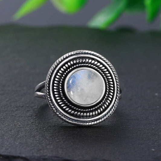 Vintage Moonstone Silver Ring-Maryam Jewelry