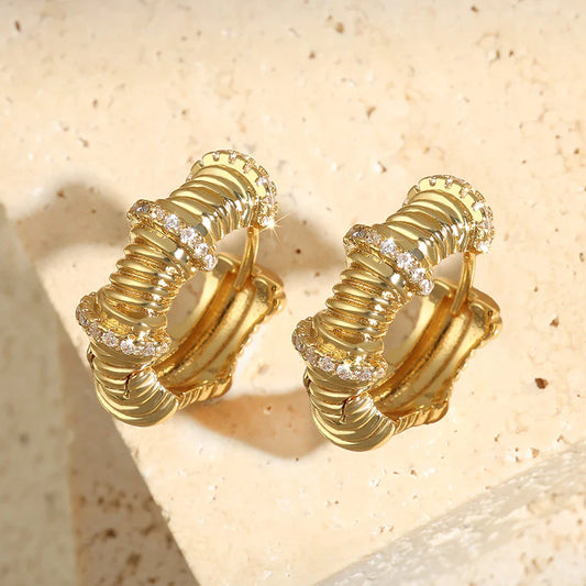 Vintage Gold Chunky Sparkle Hoops-Maryam Jewelry