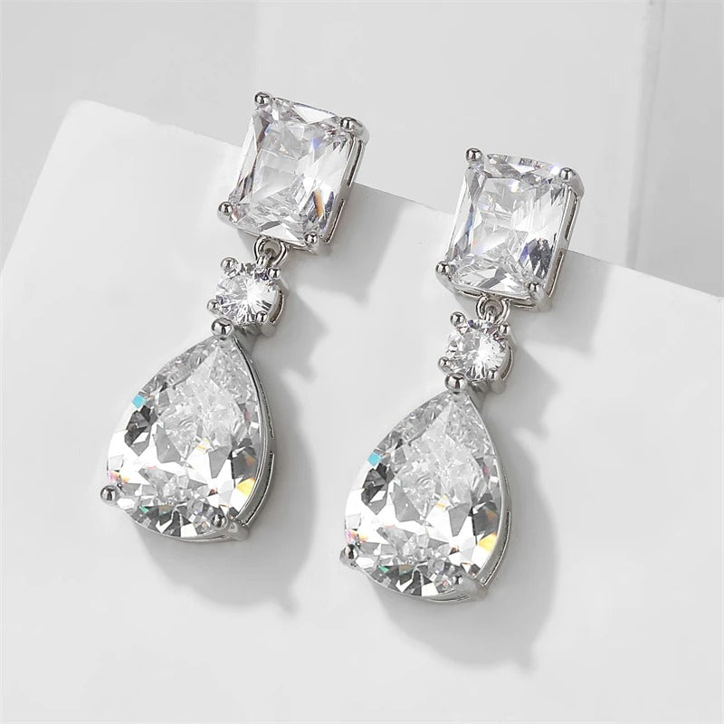 Silver Vintage Sparkling Teardrop Earrings-Maryam Jewelry