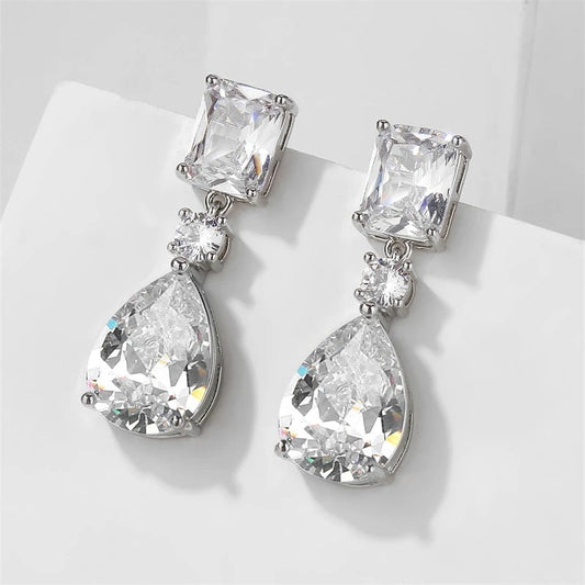 Silver Vintage Sparkling Teardrop Earrings-Maryam Jewelry