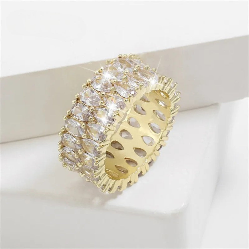 Vintage Gold Wide Crystal Ring-Maryam Jewelry